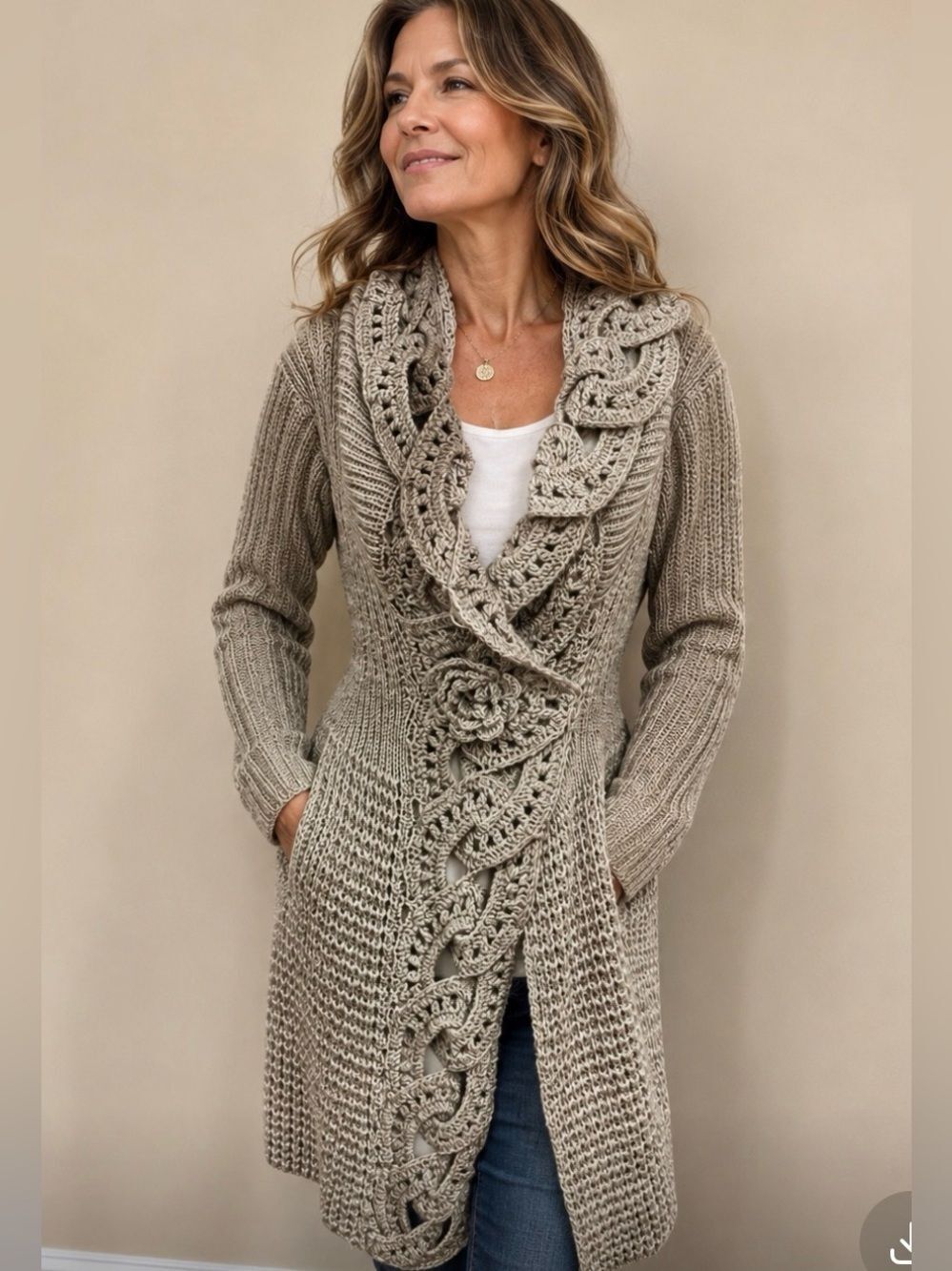 John Fashion Beige Knit duster Sweater L